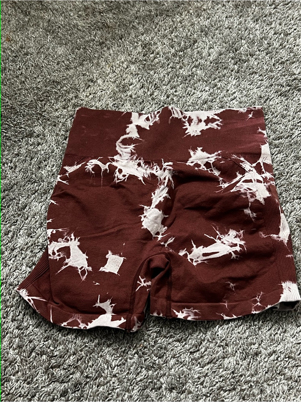 High-Rise Maroon Tie-Dye Bike Shorts